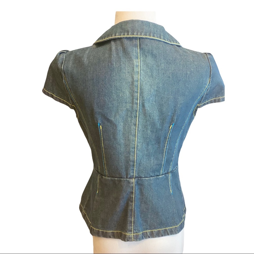 Retro Denim Jean Peplum Top Button Front Blue Western Cowgirl S Country Rodeo - Picture 6 of 9